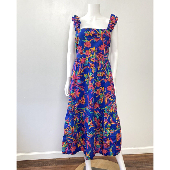 J. Crew Size 16 Dress Square Neck Floral Ruffle Sleeveless Midi Tiered NWT New - Picture 1 of 12